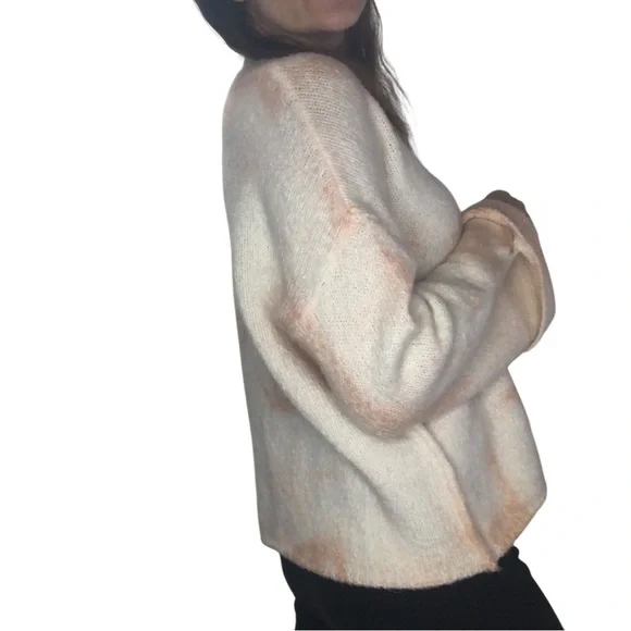 Anthropologie V Neck Bell Sleeve Sweater Sz XS Oversized Boxy Tie Dye Cozy Warm - Picture 3 of 13